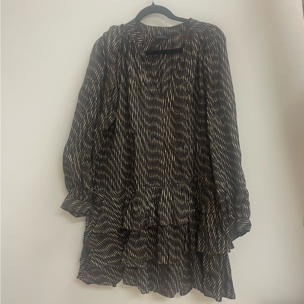 Banana Republic Dress Neutral Belted Long Sleeve V Neck Office Minimalist Large